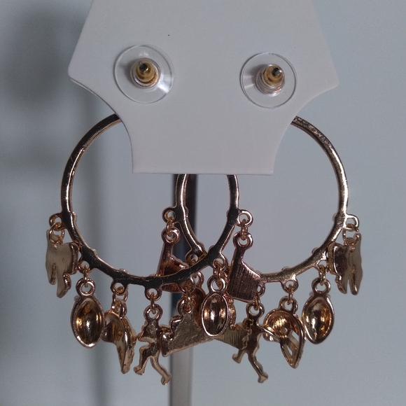 Go Team! Gold Football Charm Hoop Earrings - Picture 4 of 4